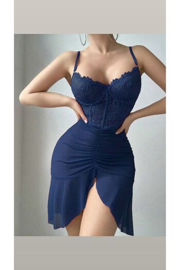 STARRY NIGHT Women's Large Size Deep Chest Lace Detailed Suspender Nightdress