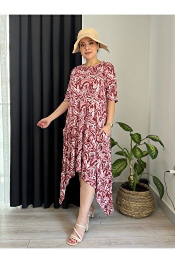 MODA KADIN BÜYÜK BEDEN ESNEK VİSKON ELBİSE