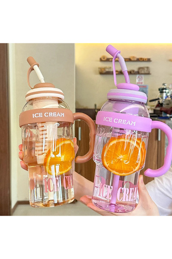 AET Ice Cream Water Bottle with Straw and Strainer Detox Water Bottle Pp+Pc and Bpa Free