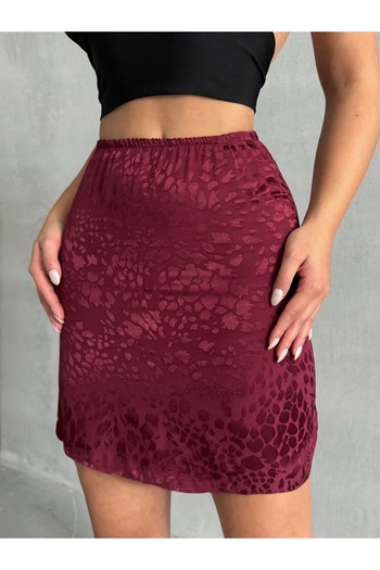 BEJNA Women's Burgundy Leopard Patterned Satin Skirt