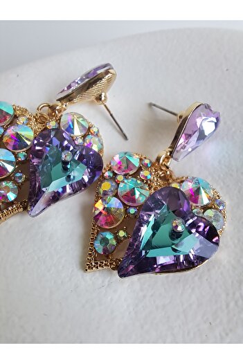 BHR AKSESUAR Colorful Zircon Stone Heart Earrings