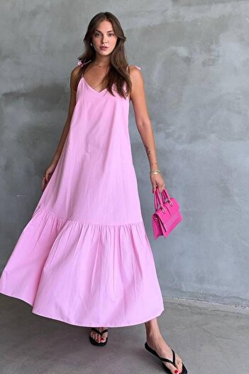 ZISHAN Φόρεμα παραλίας από ύφασμα Poplin με λουράκι Midi Length - 787