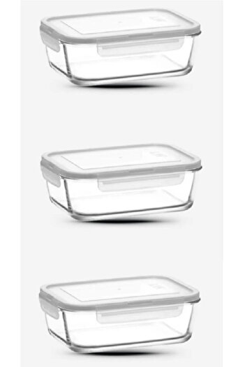 LAV Feyzade Fresco Glass Locked Storage Container Set of 3 Rectangular (1200 Cc)-(Frs-257)