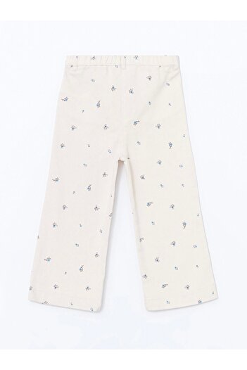 LC Waikiki Lcw Kids Ekru Beli Lastikli Çiçekli Kız Çocuk Pantolon
