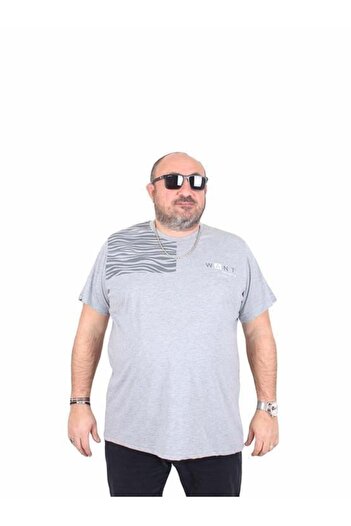 Starbattal Big Size Men's Crew Neck T-Shirt 25160 Gray Melange