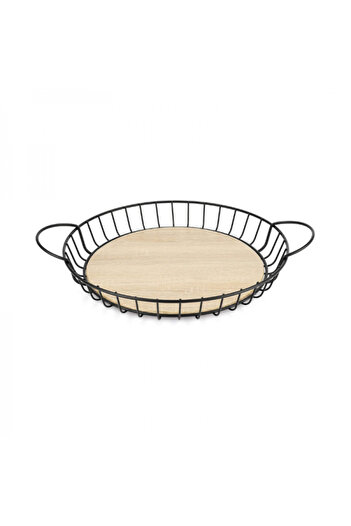 Lacor Steel basket with wooden base for fruit, 39x6 cm