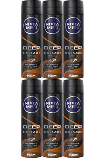 NIVEA Men Antiperspirant Spray DeeP Black Carbon Antibacterial Espresso Scent 150ml X 6