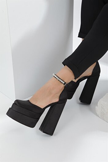 MİLAYA SHOES Cıty Siyah Kalın Topuklu Ayakkabı