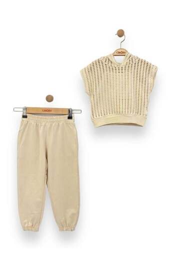 Çikoby Girl's 3-Piece Trousers and Mesh Blouse Set