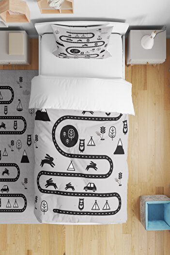 BelezaHome Gray Camping Road Single Baby Kids Bedding Set
