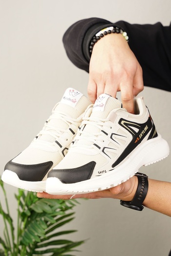 Nstil Günlük Erkek Bej Siyah Sneaker Fileli Bağcıklı Tırtık Kalın Taban Bilek Destek Spor Ayakkabı 4281