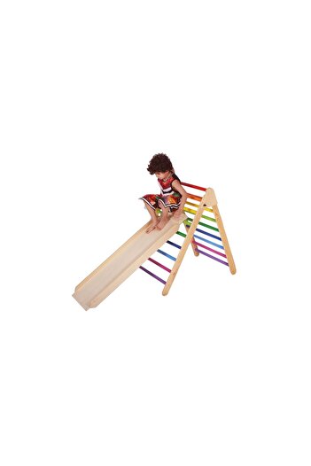 Woodnjoy Ahşap Merdiven Ve Geometrik Tırmanma Rampası & Kaydırak Setimiz (2'li Set)