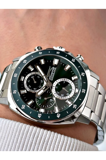 Slazenger Functions Active Silver-Green Color Steel Cord 5 Atm Water Resist Men Wrist Watch 2381.03