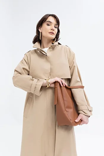 ALLDAY Beige-Pocket Windbreaker Trench Coat