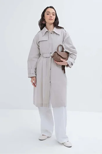 ALLDAY Stone-Belted Pocket Windbreaker Trench Coat