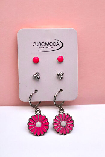 EUROMODA Colorful Daisy Design 3-Piece Ball Earring Set