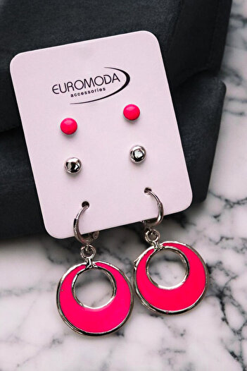 EUROMODA Set of 3 Special Designed Earrings with Colorful Ball Earrings