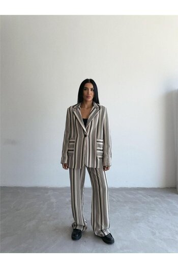 Ezel Glory Eyesof Ottoman Striped Jacket-Trunks Tk - Beige