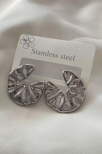 Vitastyle Silver Color Croissant Figured Steel Earrings (Pair)