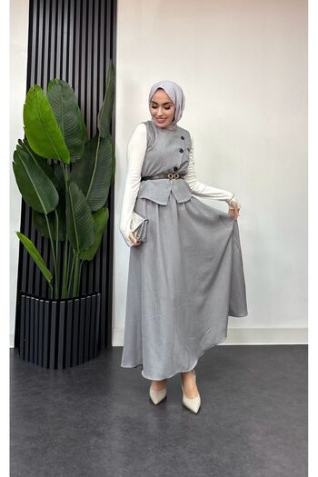 ışık tesettur Fairy Tale Vest and Skirt Double Hijab Suit