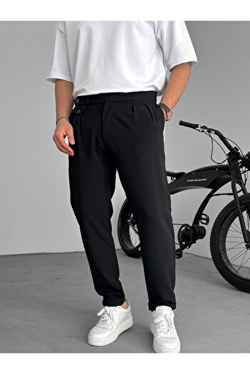 BYBASICMAN Black Pleated Fabric Trousers with Pockets Ke-1035/1020