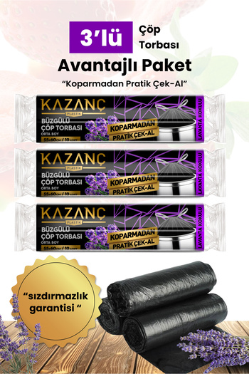 KAZANÇ Kazanç Büzgülü Çöp Poşeti Orta Boy Lavanta Kokulu 3'lü