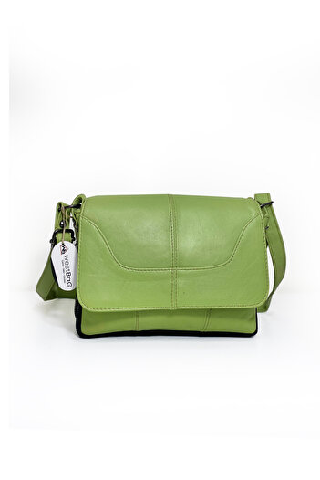 westbag Geantă de umăr cu fermoar, din piele naturală, verde, cu patru compartimente