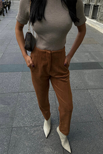 Giyimodam Suede Pants with Pen - Tan