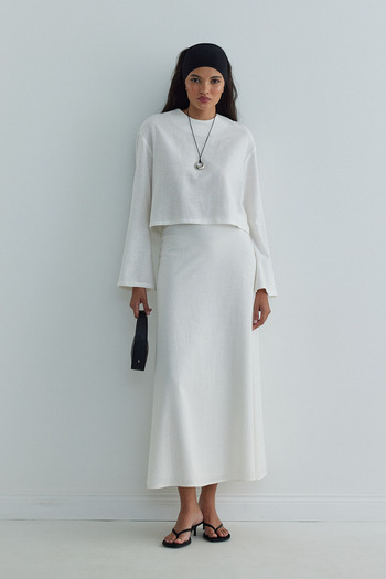 Suud Collection Μπλούζα λινό Mussel White Crop