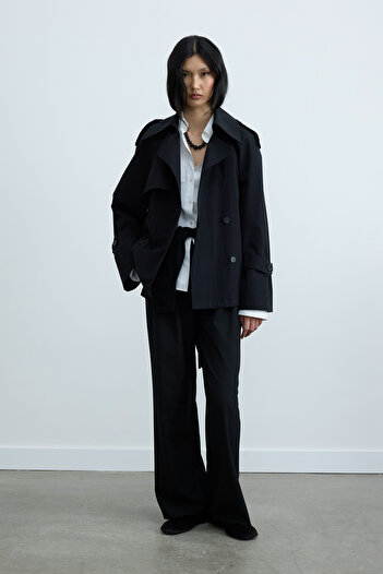 Suud Collection Black Jasmin Short Trench Coat