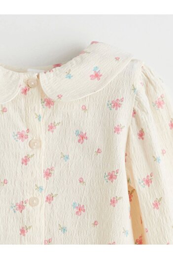 LC Waikiki Lcw Kids Ecru Baby Collar Floral Girl's Shirt