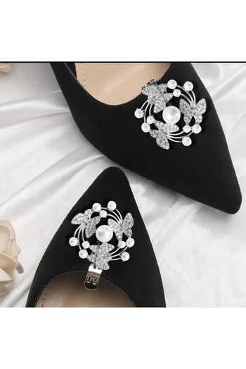 Bacoss CATARAMA PENTRU PANTOFI - CHARME PENTRU GEANTA - BROSA O PEREZA DESIGN BUTTERFLY CU PERLE CU CLIP DETACABIL (BC-1196)