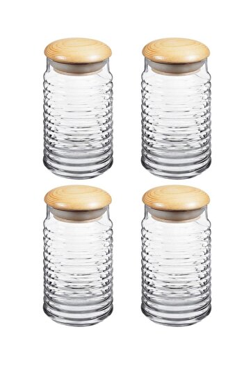 Paşabahçe 43173 Babylon Wooden Jar with Lid - 1125cc - 4 Pieces Fma005297