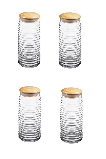 Paşabahçe 43183 4-Piece Babylon Jar with Wooden Lid 1500cc