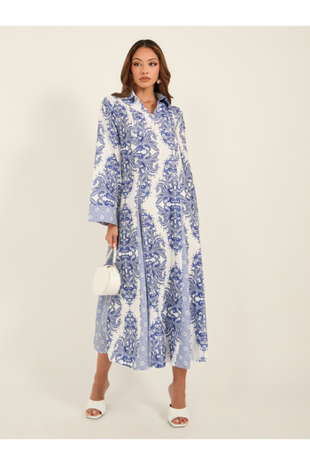 Keenly By Styli All-Over Print Collared Flared Jalabiya