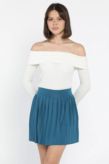 GÜLSELİ Petrol Women's Lycra Pleated Shorts Skirt