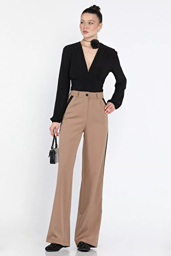 julude Mink Side Striped Wide Leg Women's Fabric Trousers