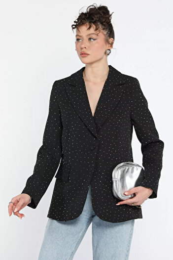GÜLSELİ Black Stone Detailed Women's Style Blazer Jacket