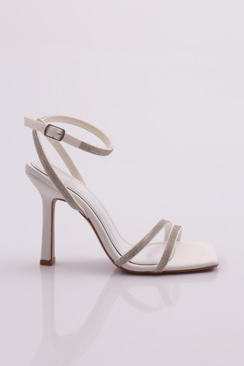 DGN 2026 Women's - Silver Jewelled Ankle Belt Lace-Up Heeled Sandals