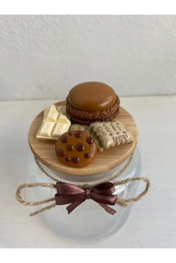 GÖNÜL MUTFAK Ceramic Varnished Cookie Jar with Bamboo Lid Gift 500 ml