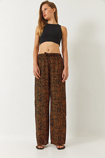 Bianco Lucci Women's Patterned Elastic Waist Tie Comfortable Viscose Trousers 60261469