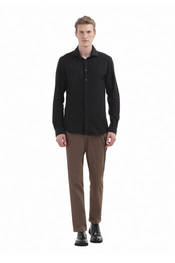 Ramsey Μαύρο ίσιο Slim Fit Casual πουκάμισο από 100% βαμβάκι