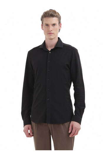 Ramsey Μαύρο ίσιο Slim Fit Casual πουκάμισο από 100% βαμβάκι