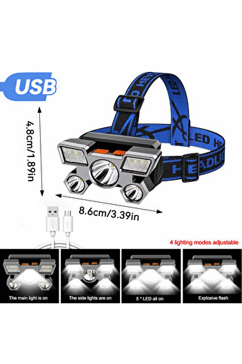 Choice T5 headlight silver 1pcs Rechargeable Headlamp, Portable 5LED Headlight Torch, Portable Working Ligh