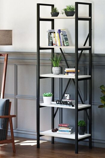 Ceramical Ktp 5 Tier Bookcase , Industrial Style Bookshelf For Living Room, Home Office - 60x180 cm - White