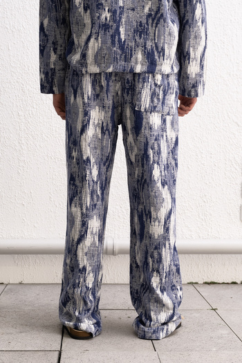 GIESTO Relaxed Cut Patterned Navy Blue Trousers