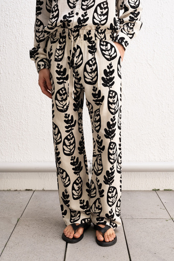 GIESTO Flower Patterned Beige Trousers