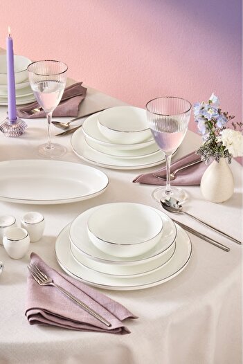Karaca Fine Bone Meridian 55 Parça 12 Kişilik Porselen Yemek Takımı Platin