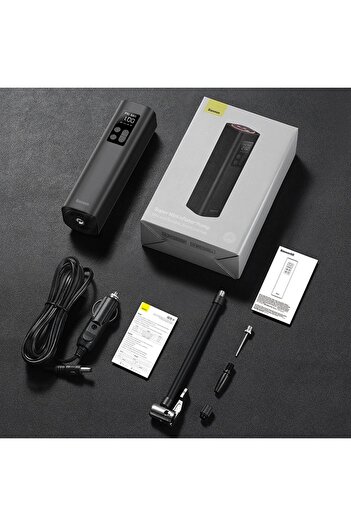 Baseus black Car Inflator Pump 12V Smart Electric Car Tire Pump 150 PSI LED Display Car Tyre Air Com