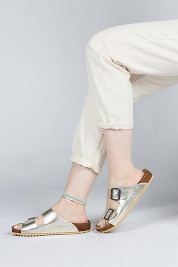 Jump 50009 Double Buckle Gold Color Daily Women's Slippers
